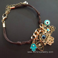 Leather Knots Chain Evil Eye Bracelet With Hamsa Pendant